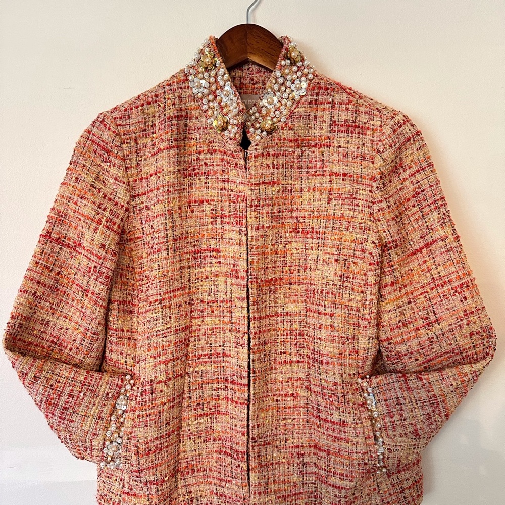 Chico's Multicolor Tweed Pearl Sequin Embellished lined Jacket blazer